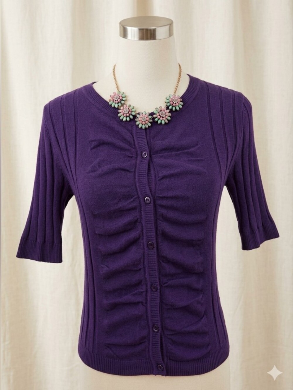 DressBarn Purple Petite Rayon Cardigan Sweater Top Button Down Blouse Shirt Top